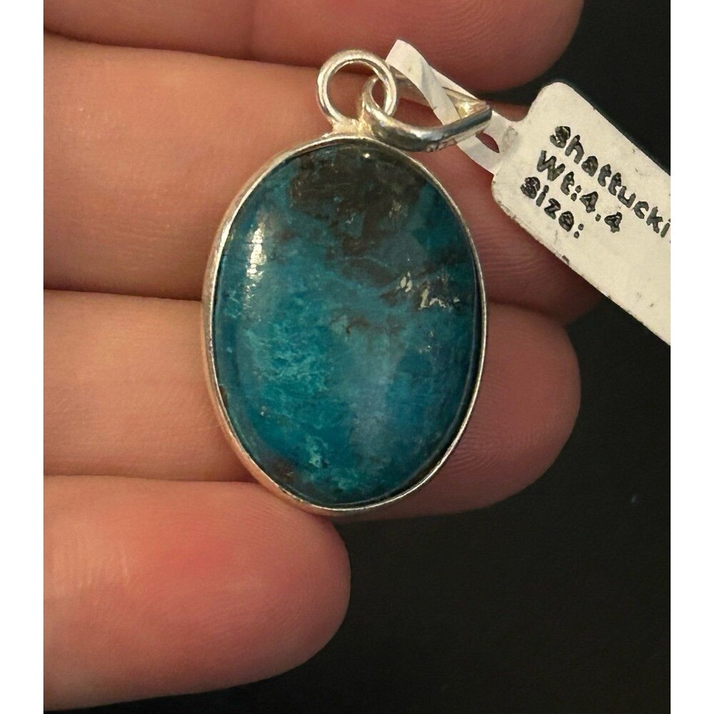 925 Sterling Silver Oval Shattuckite Pendant - Picture 1 of 12